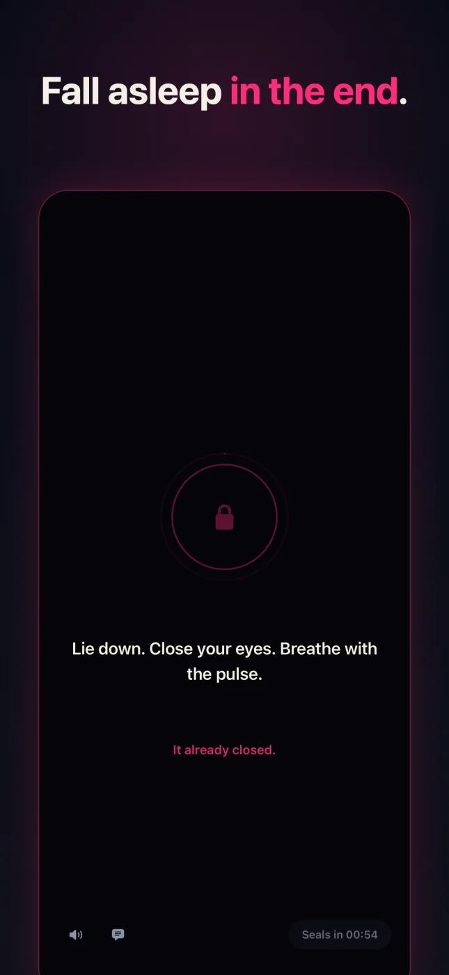 WishLock night session on a dark screen: Lie down. Close your eyes. Breathe with the pulse.