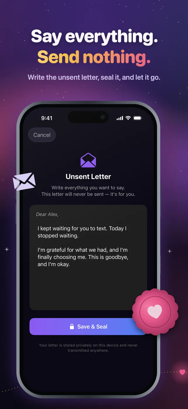 Unsent letter being written to an ex, with a wax seal; the letter is never sent