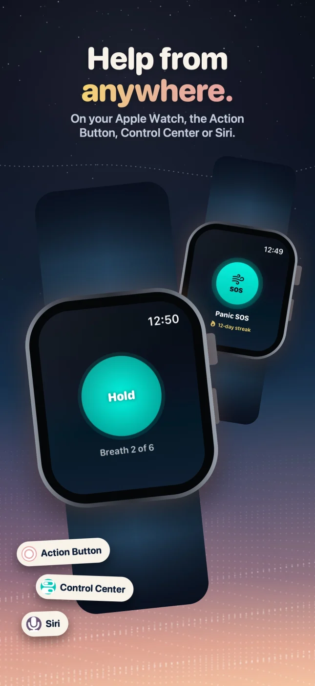 CalmAnchor on Apple Watch, with the Action Button, Control Center and Siri