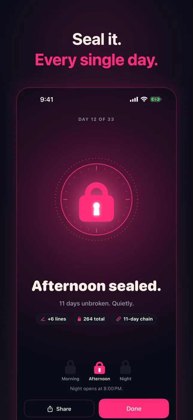WishLock seal moment: Afternoon sealed, with today's three locks
