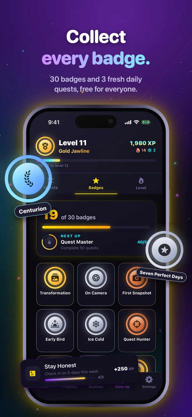 Badge collection: 30 badges and daily quests