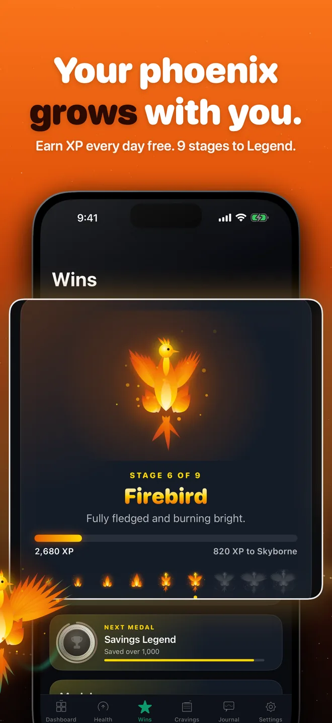 The PuffFree phoenix, which grows through 9 stages as you earn XP
