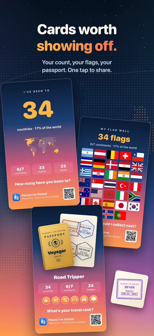 Share cards for your country count, flag wall and passport